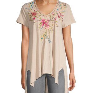 Johnny Was NWT Women's Macadamia KAIRA Embroidered Top, Size Small